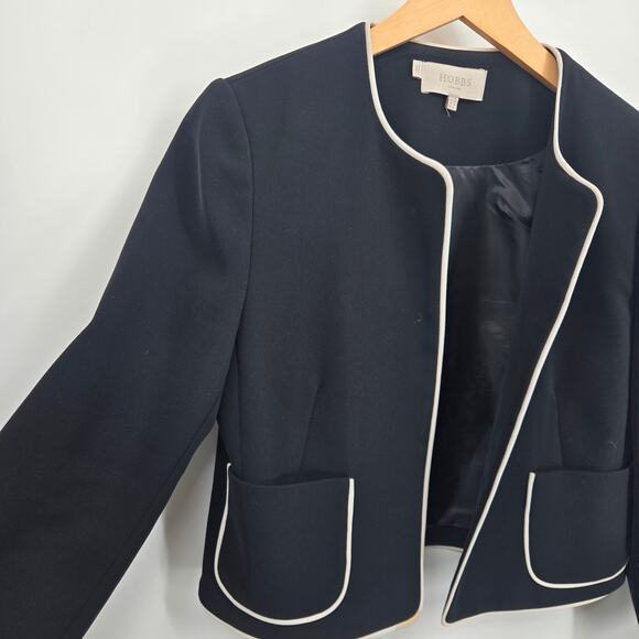 HOBBS LONDON 6 Cressida Jacket Blazer Suit Crop Black White 3/4 Sleeves Piping - Picture 5 of 7